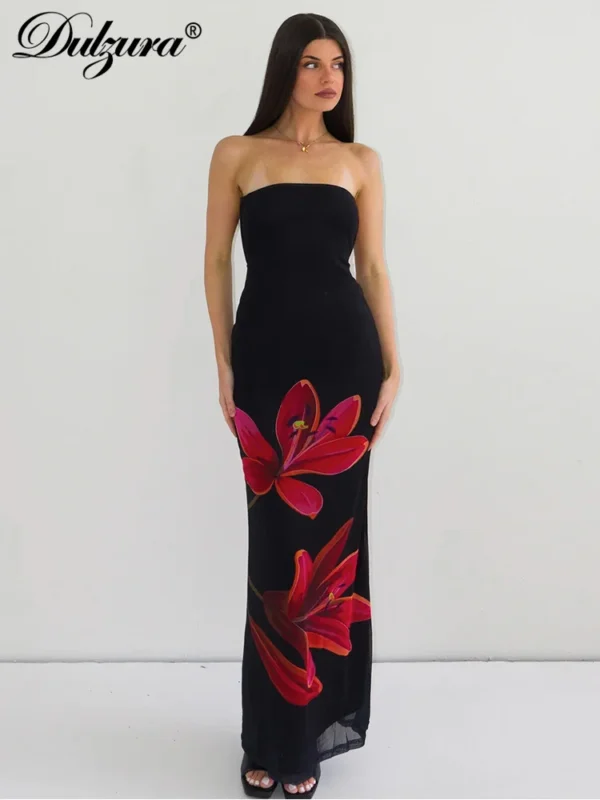 Floral prom dress, sleeveless backless bodycon for autumn/winter party