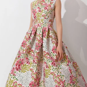Summer Elegant Jacquard Floral Maxi Dress Women Evening Party Dress
