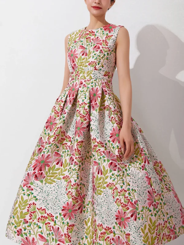 Summer Elegant Jacquard Floral Maxi Dress Women Evening Party Dress